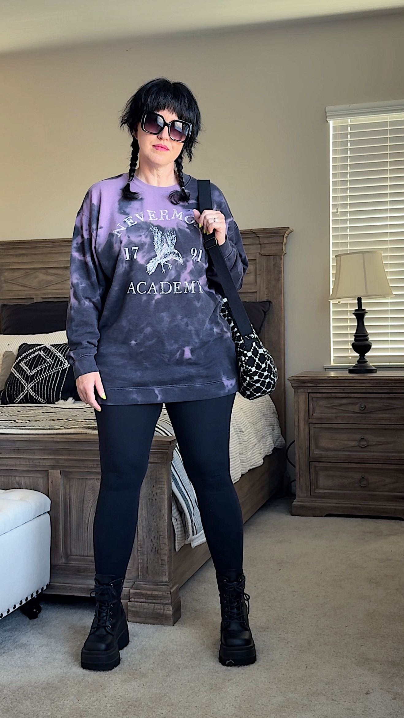 Instagram post by @by.rachelnevarez for DISTURBIA. Caption reads: Season 2 of Wednesday has been on repeat in my....