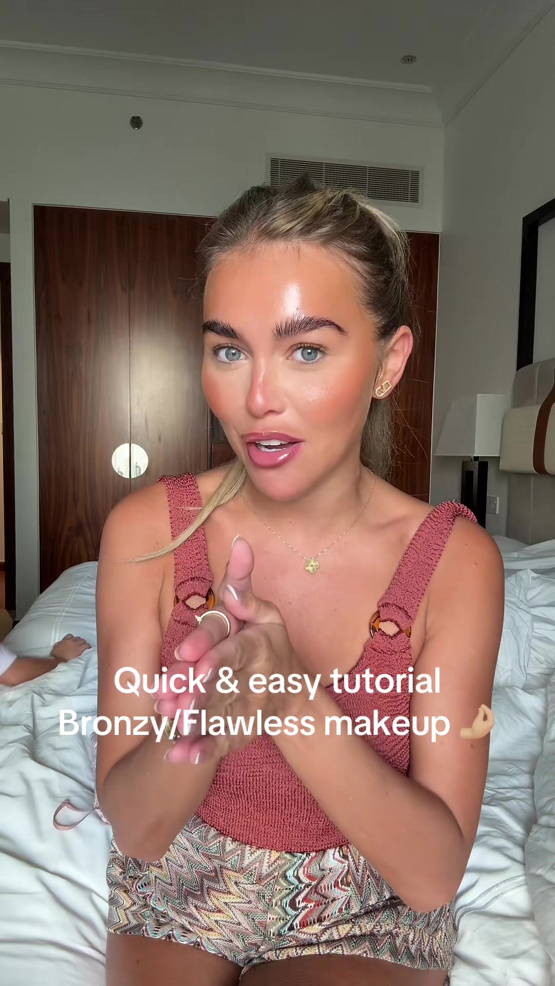 TikTok post by @abbiejw_x for HNB Cosmetics. Caption reads: My quick makeup routine for a flawless bronzy look....