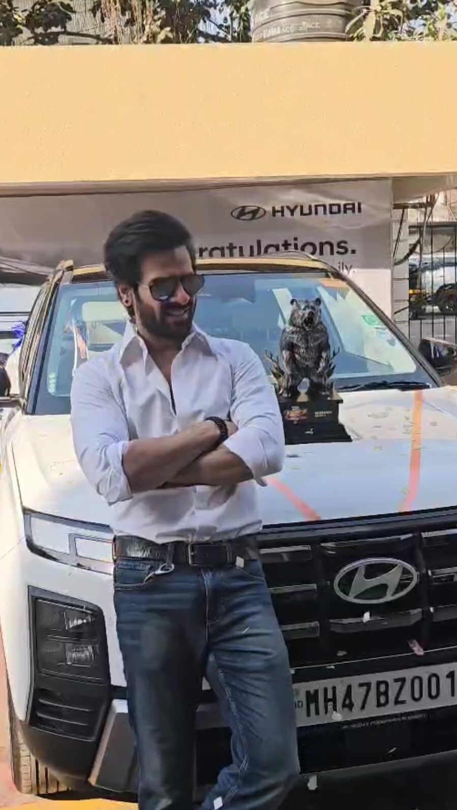 Instagram post by @karanveermehra for Hyundai India. Caption reads: Try try try until you fail again ,but this time....