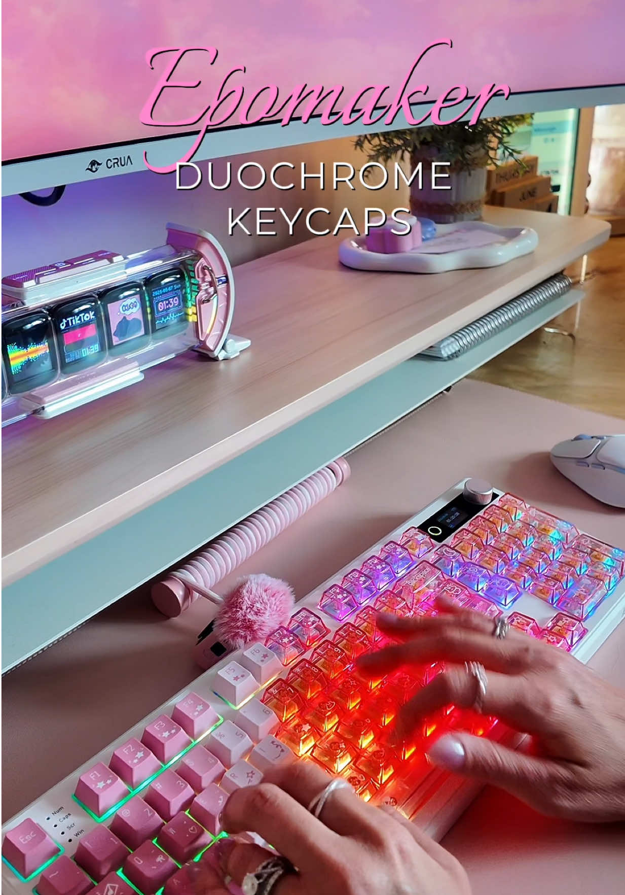 TikTok post by an influencer for Epomaker. Caption reads: [...] and regular keycaps from @Epomaker Keyboard....