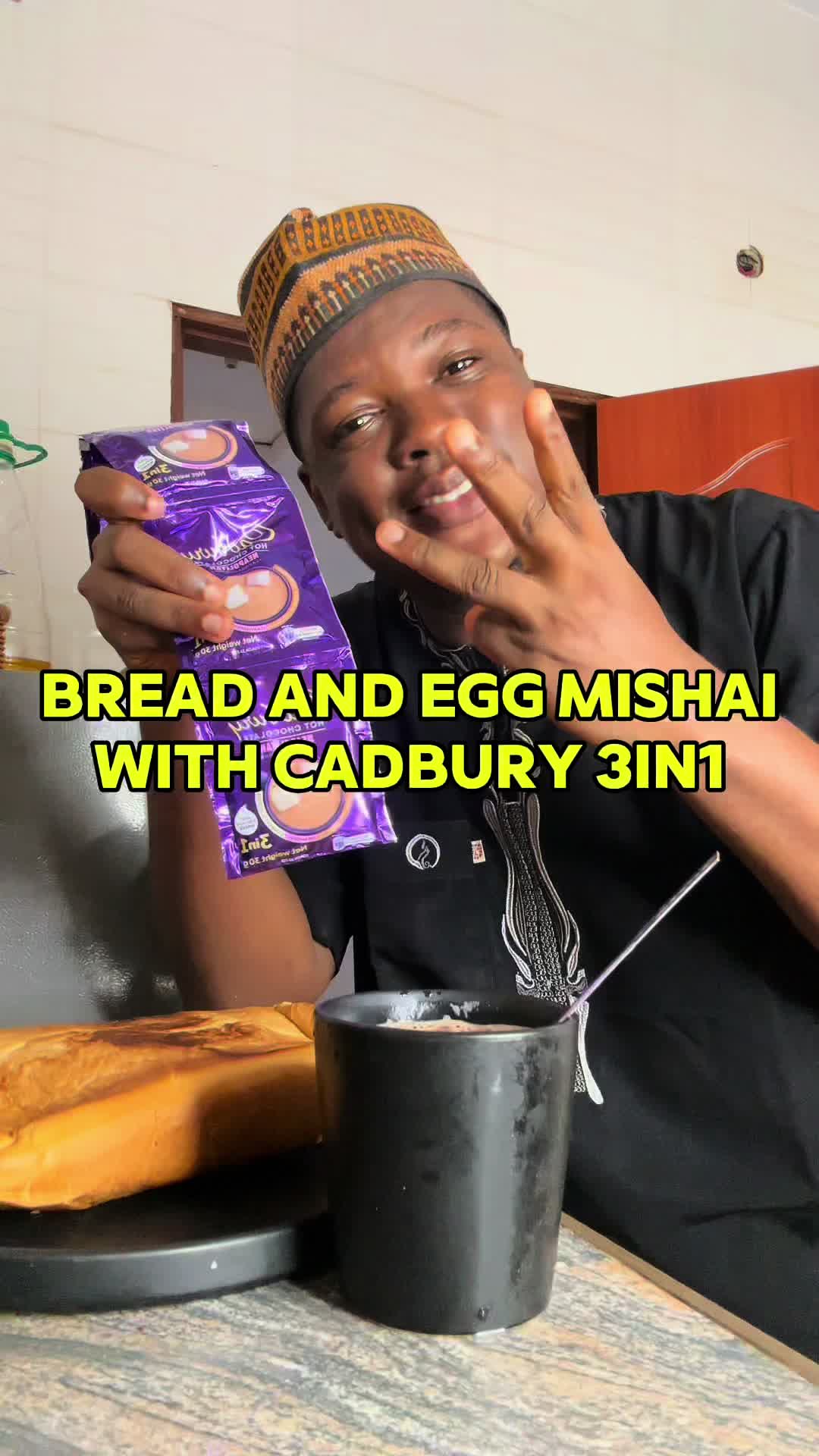 TikTok post by @chikethecreator_ for Cadbury. Caption reads: Today I made bread and egg mishai with @CadburyUK....