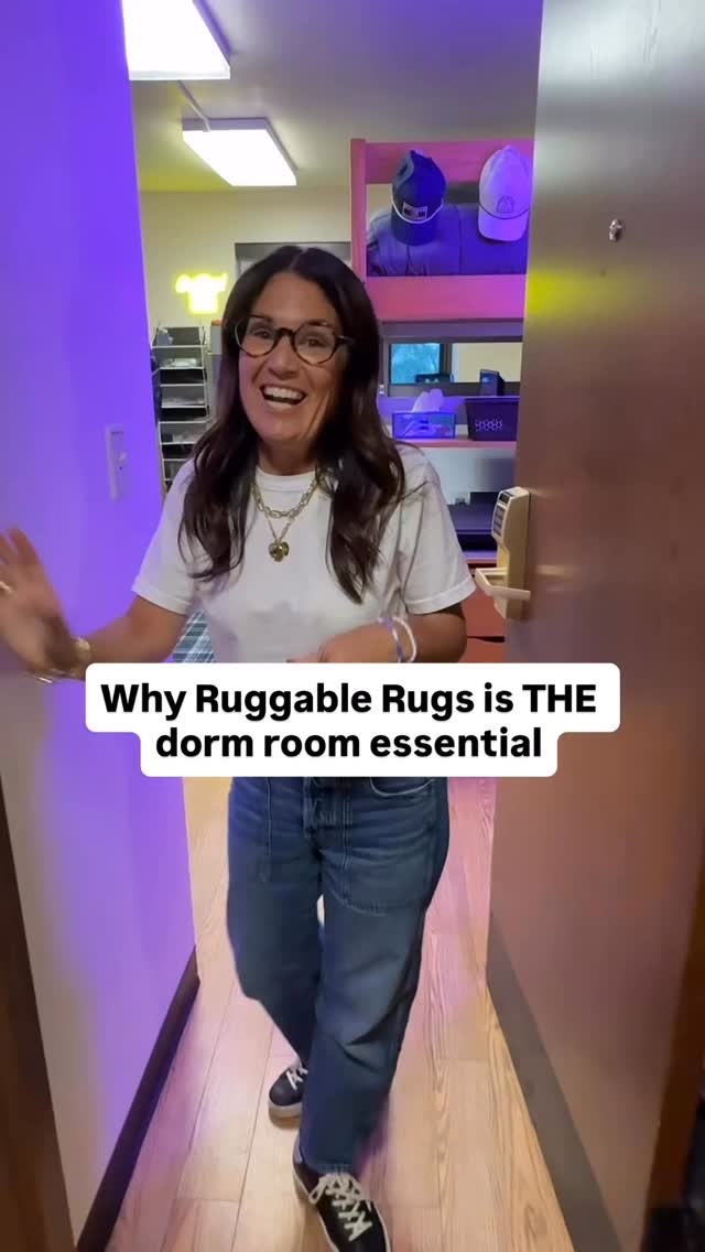 Instagram post by @organizedetroit for Ruggable. Caption reads: Dorm rooms aren’t exactly known for style or easy....
