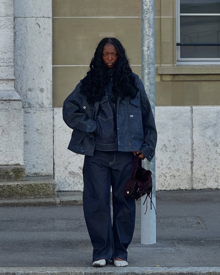 Instagram post by @by.regiina for G-Star RAW. Caption reads: denim on denim on denim @gstarraw #ad.