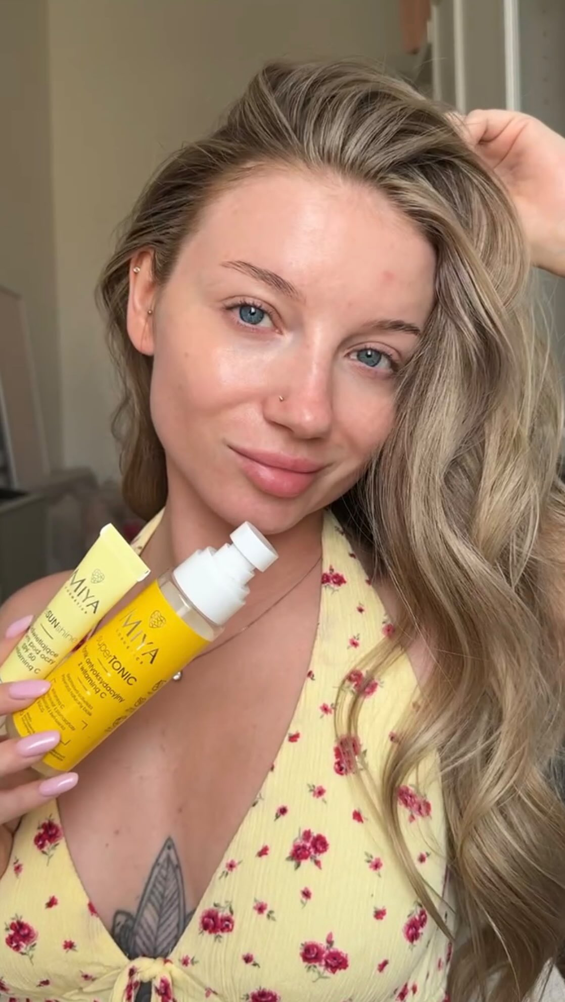 Instagram post by @immniejwiesz for Miya Cosmetics. Caption reads: Kosmetyki, bez których nie wyobrażam sobie lata!....