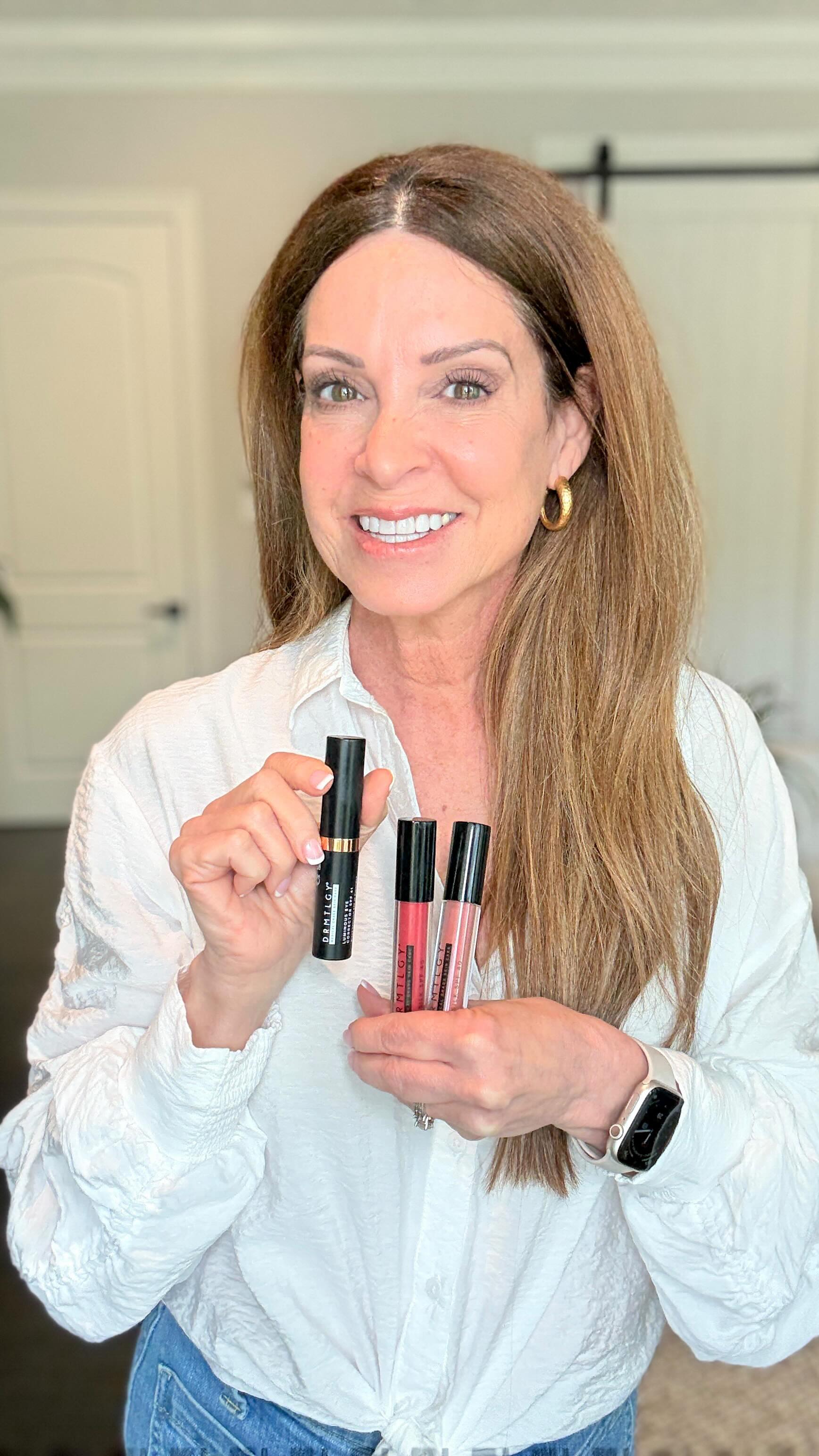 Instagram post by @makeupobsessedmom for DRMTLGY. Caption reads: I’m sharing my Glow-Up Routine for Women Over 50....