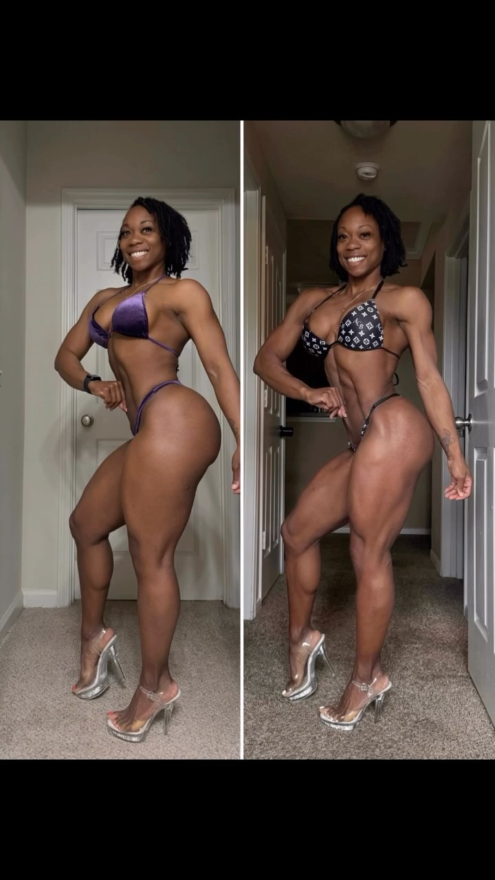 Instagram post by @savvyqueen_mimi for Angel Competition Bikinis. Caption reads: Loving this body that allows me to challenge....