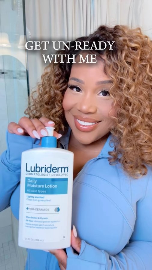 Instagram post by @makeitwithmicah for Lubriderm. Caption reads: #Ad Let’s unwind with @Lubriderm. Dermatologist....