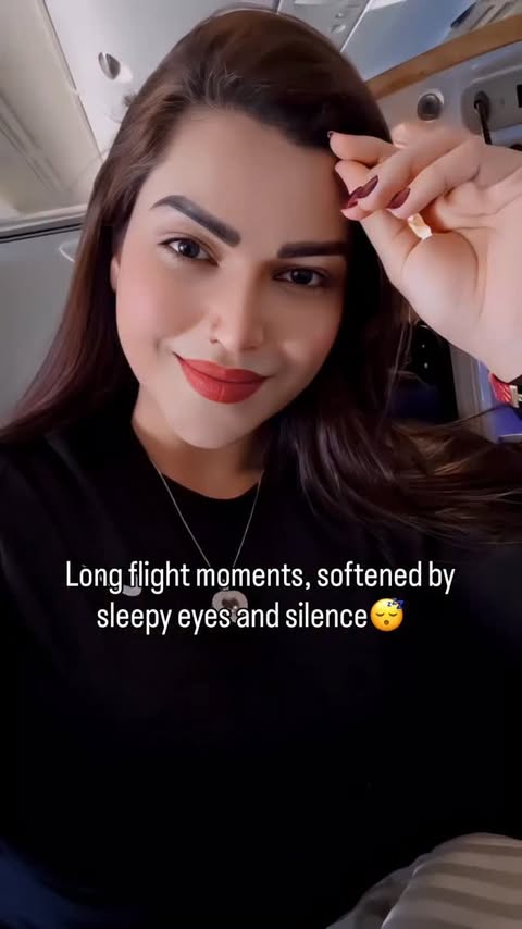 Instagram post by @riyaathakurofficial for Emirates. Caption reads: Airplane mode: ON.. #explorepage #reelsvideo....