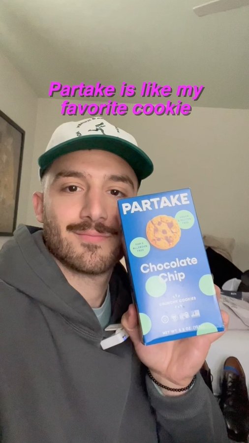 Instagram post by @philhatesgluten for Partake Foods. Caption reads: the GOAT of GF cookies 🍪 @partakefoods....