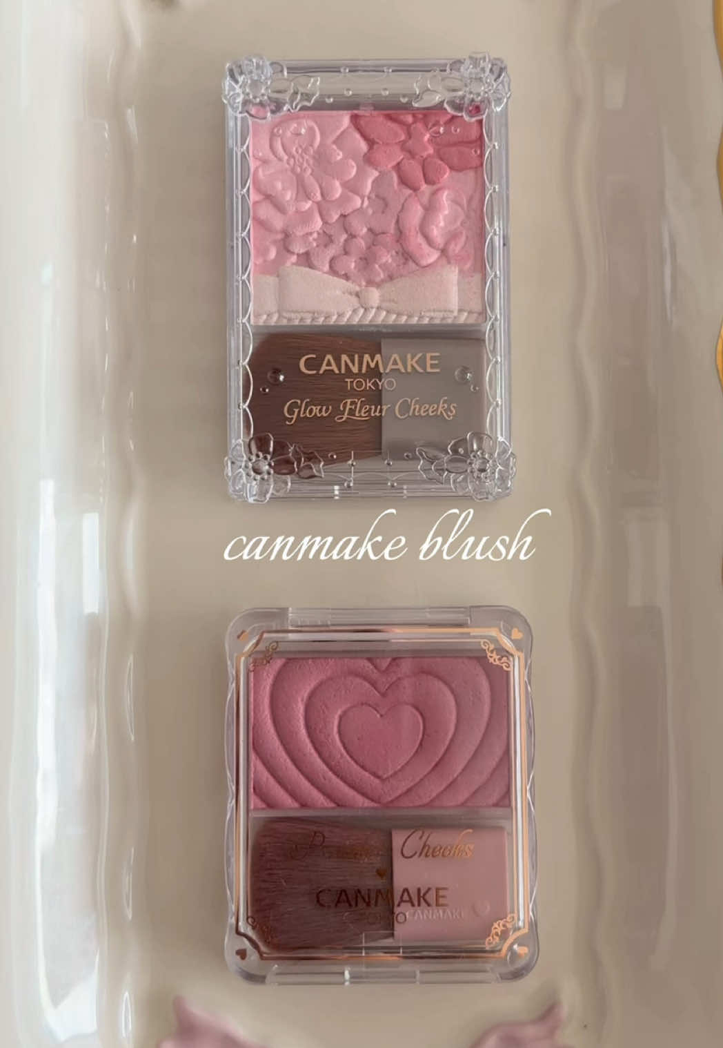 TikTok post by @pinkbyamina for CANMAKE USA. Caption reads: love @CANMAKE-SHOP pink glowy blushes and their....