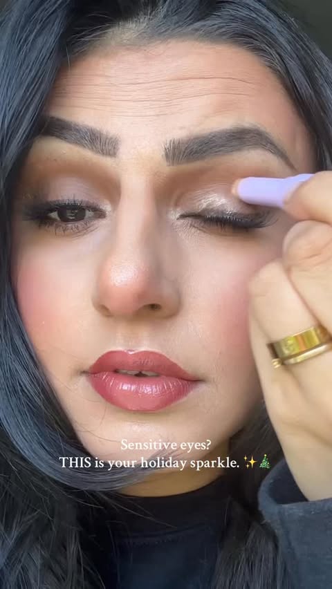 Instagram post by @glambygilly for Tower 28 Beauty. Caption reads: Sensitive eyes girlies… we finally get to sparkle....