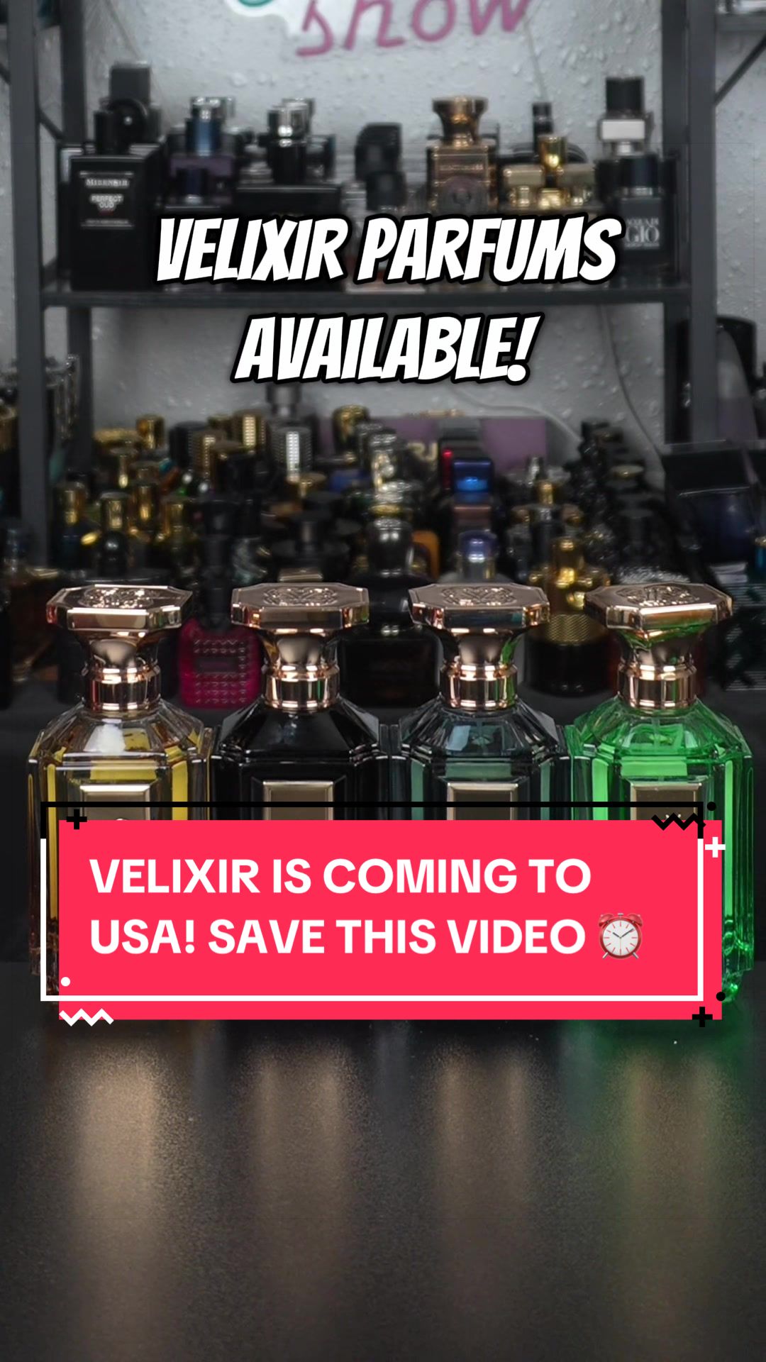 TikTok post by @enterthefragrance for Beauty House. Caption reads: [...] Velixir Parfums Will Be Available At....
