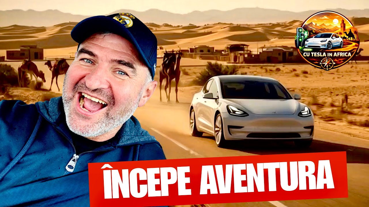 YouTube post by @BerticiAttila for Tesla. Caption reads: With TESLA in AFRICA! The MADNESS begins 🥳.