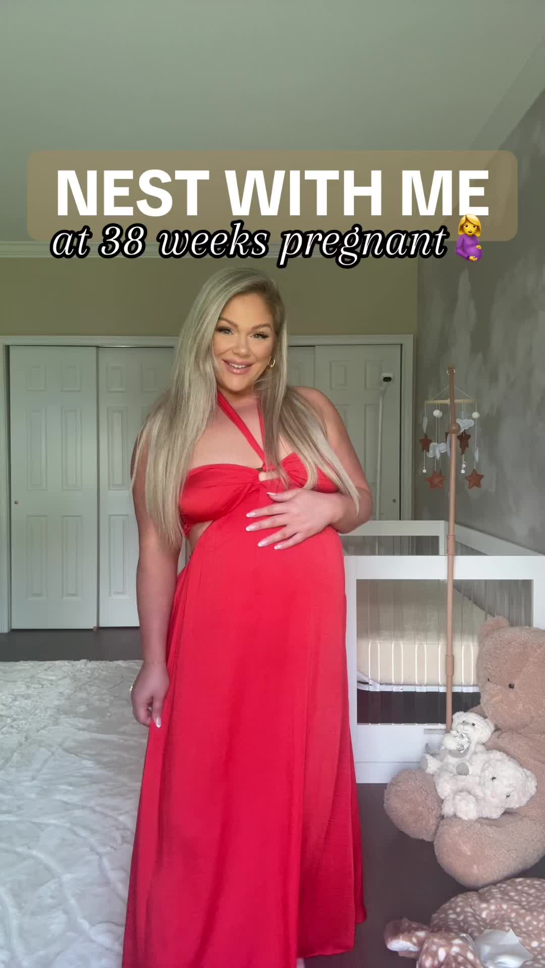 TikTok post by @kellystrackofficial for Rugs USA. Caption reads: Nest with me at 38 weeks pregnant & set up our....