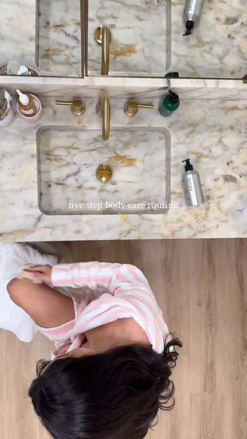 Instagram post by @angelaaxrenee for ACURE. Caption reads: [...] step body care routine 🧖🏻‍♀️🤍✨ with....