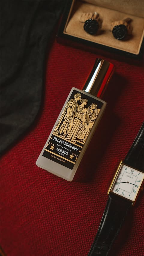 Instagram post by @adamgonon for Memo Paris. Caption reads: Black tie ready with @memo.paris’ Palais Bourbon.....