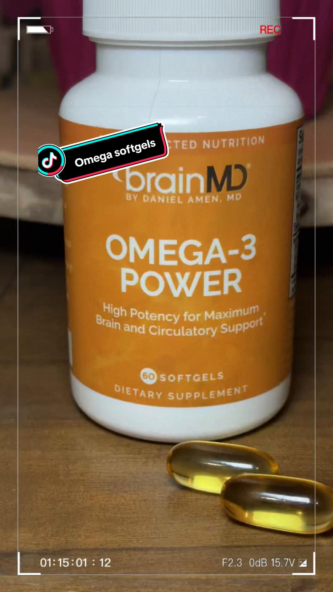 TikTok post by @joyfulinthemoment for BrainMD. Caption reads: BrainMD omega 3 dietary supplement. Make your....