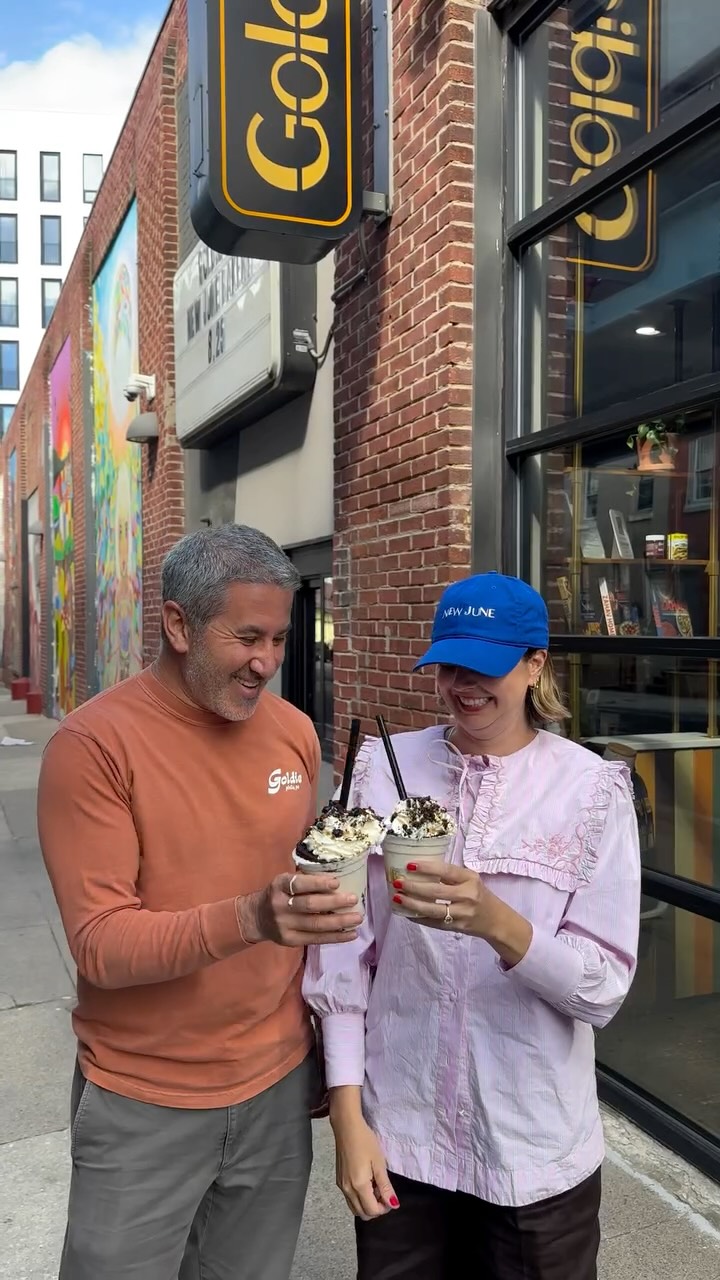 Instagram post by @mikesolomonov for Violife Foods. Caption reads: The Goldie x New June Bakery Cake Shake 💖....