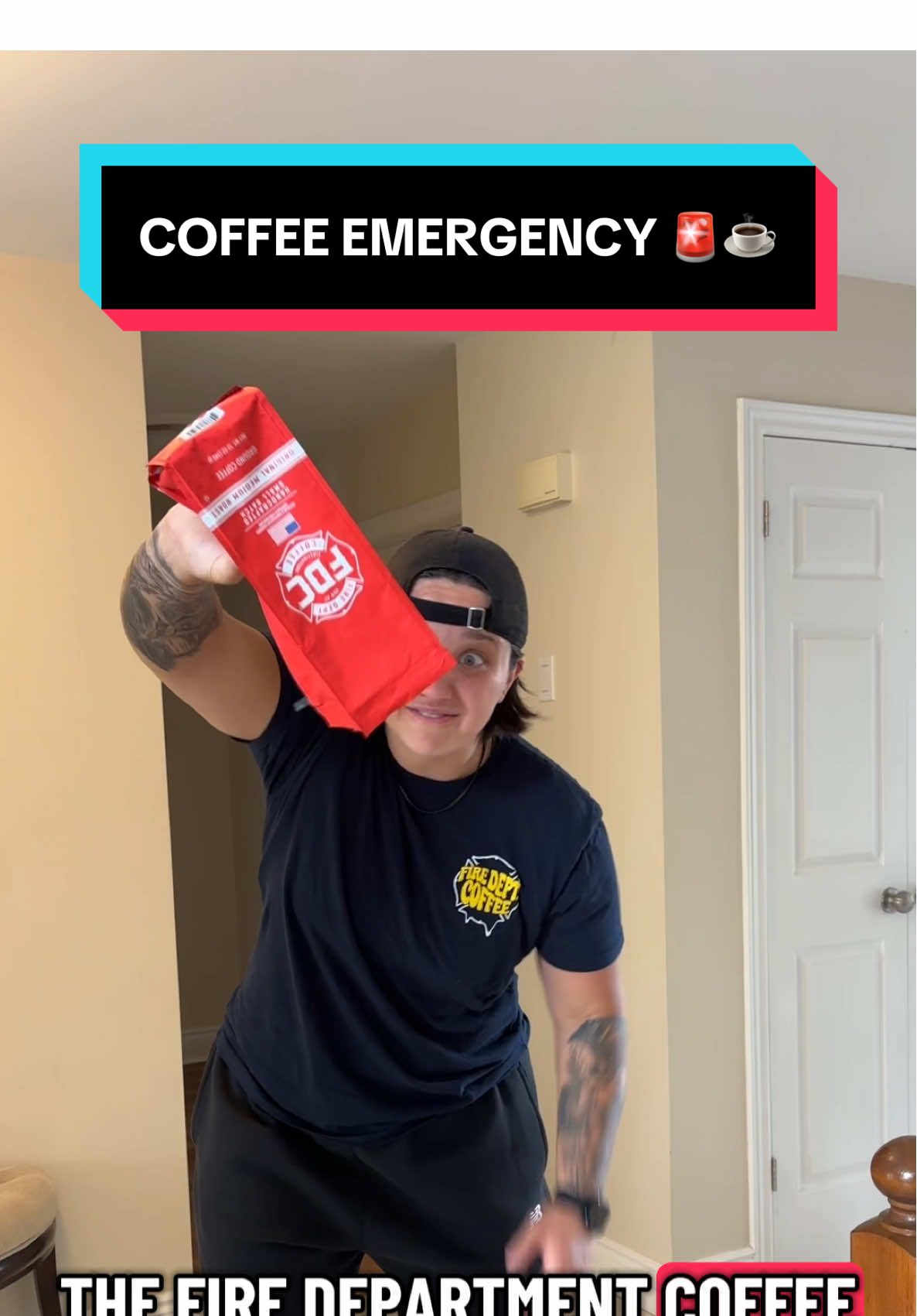 TikTok post by @ffrosati for Fire Dept. Coffee. Caption reads: Check out the link in my bio for some good coffee....