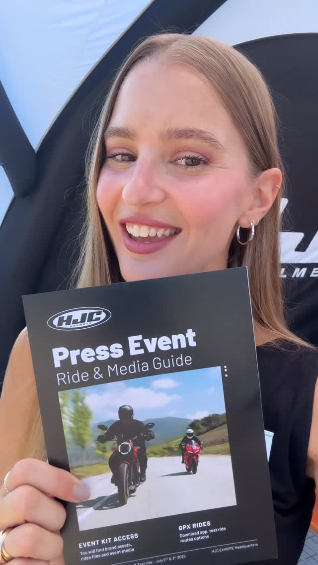 Instagram post by @dominika_rides for HJC Helmets. Caption reads: From Athens ➝ Paris ➝ Strasbourg… all for one....