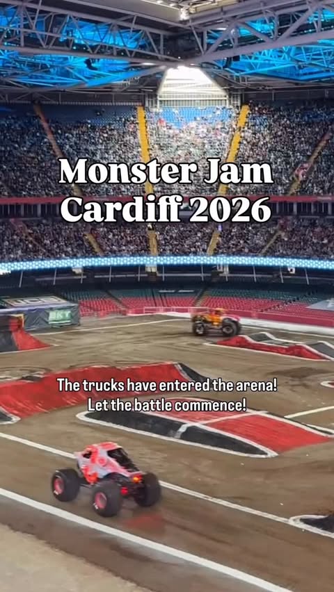Instagram post by @cardiffmummysays for Monster Jam. Caption reads: AD| Monster Jam 2026! The arrival of the trucks!....