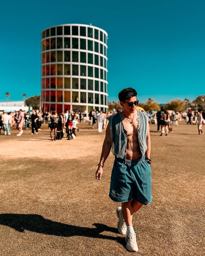 Instagram post by @jhwphay for Coachella. Caption reads: Meet me at the 🌈 - #bratCHELLA Day 2....