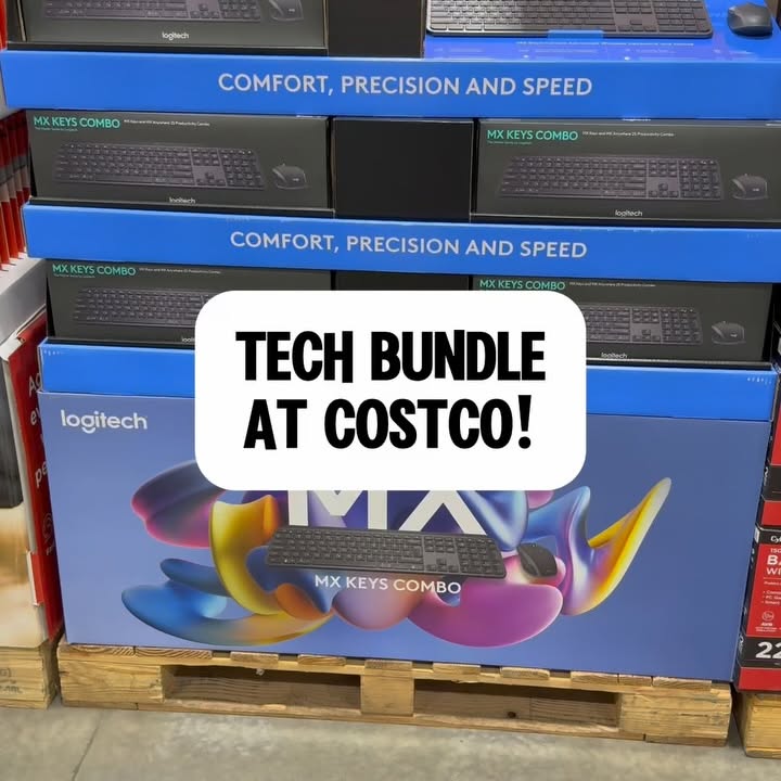 Instagram post by @costcoguide for Logitech. Caption reads: @logitech MX Keys Combo includes the MX Keys....