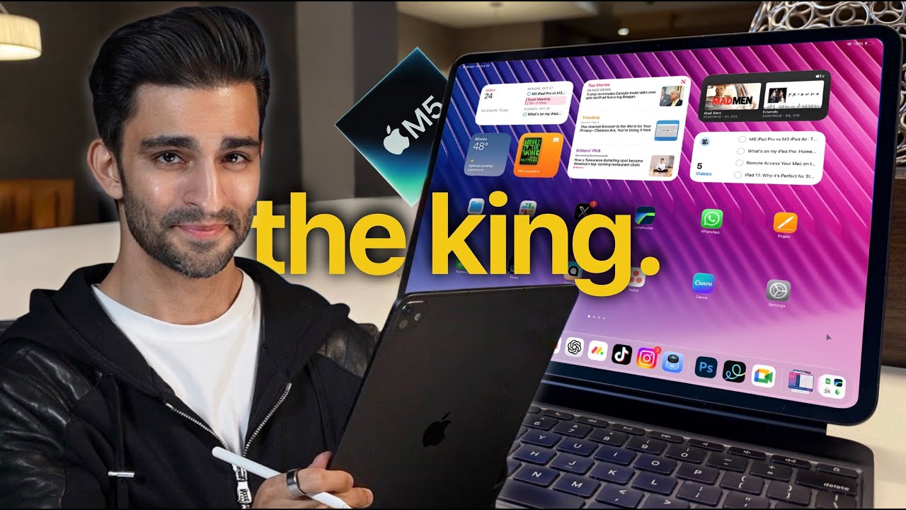 YouTube post by @FaizAly for Andar. Caption reads: M5 iPad Pro Review: Closer to a MacBook Than Ever....