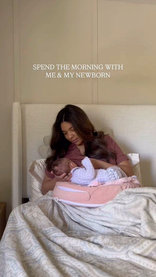 Instagram post by @galennsekulich for Kindred Bravely. Caption reads: Spend the morning with me and my newborn!! Wearing....