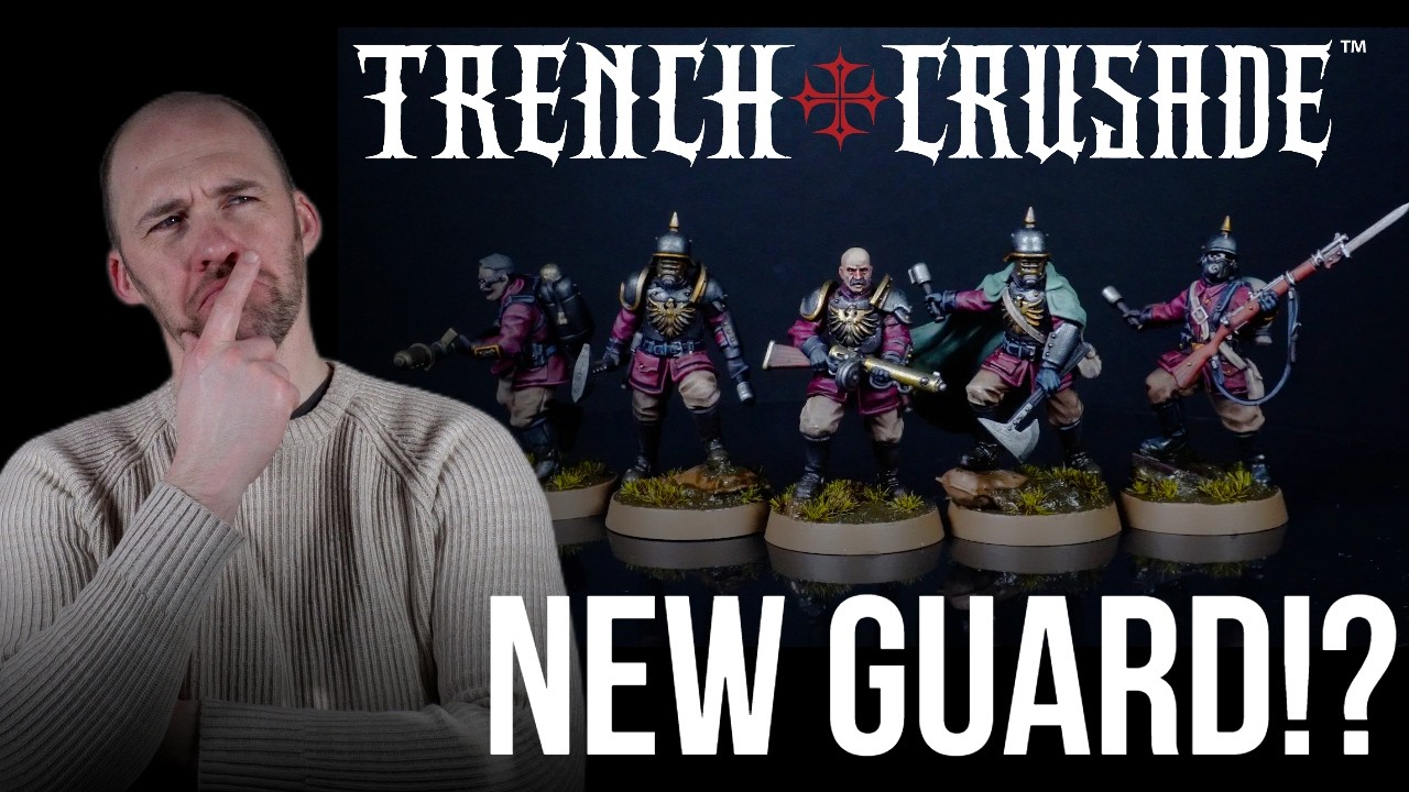 YouTube post by @PeachyTips for The Army Painter. Caption reads: NEW Trench Crusade Plastics Are INSANE!.