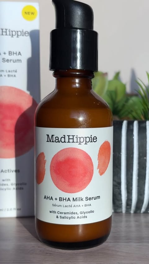 Instagram post by @perfectlyyoubeauty for Mad Hippie. Caption reads: [...] do much. The AHA + BHA Milk Serum from Mad....