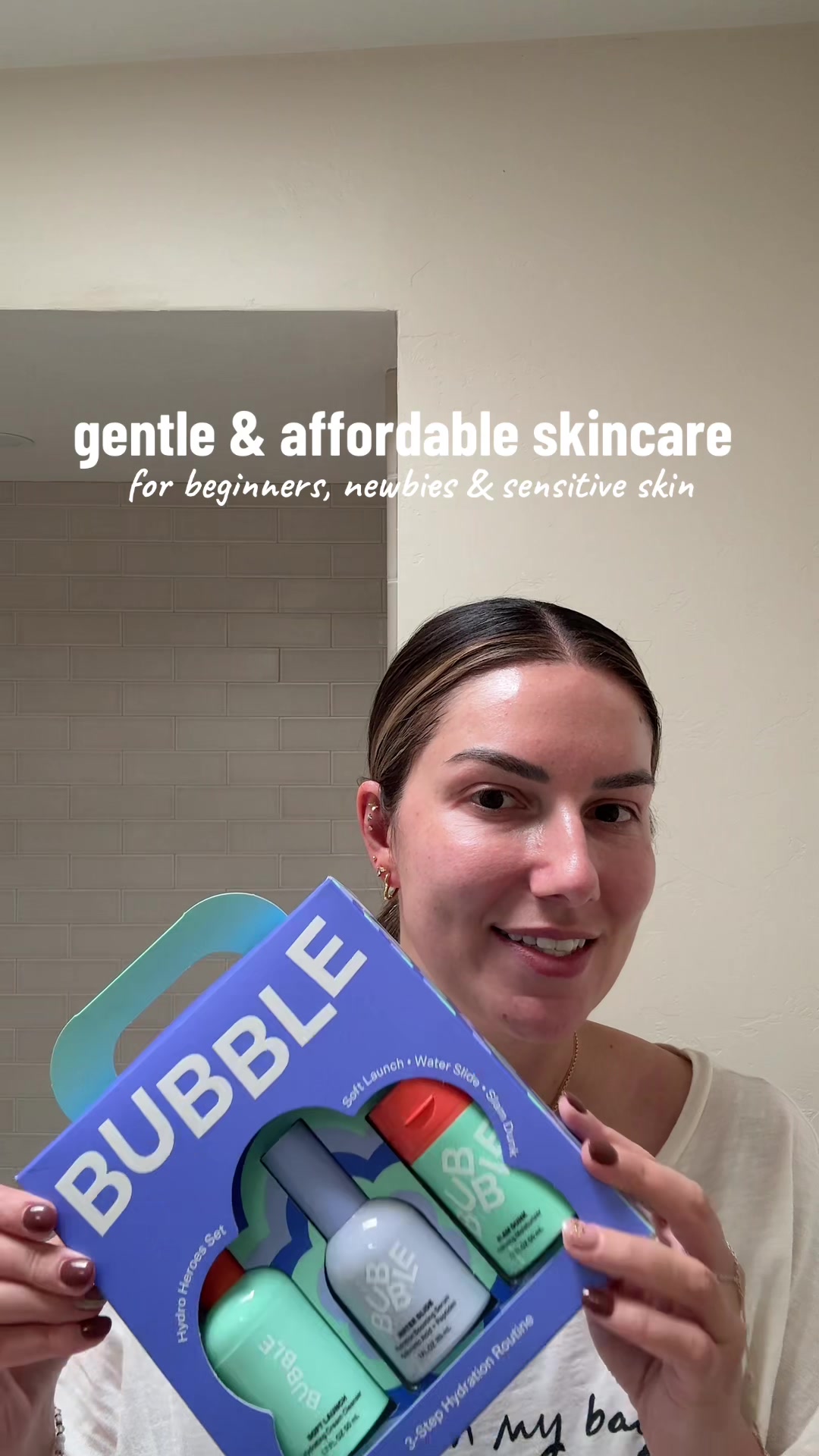 TikTok post by @adaatude for hellobubble.com. Caption reads: simple & hydrating 3 step #skincareroutine for....