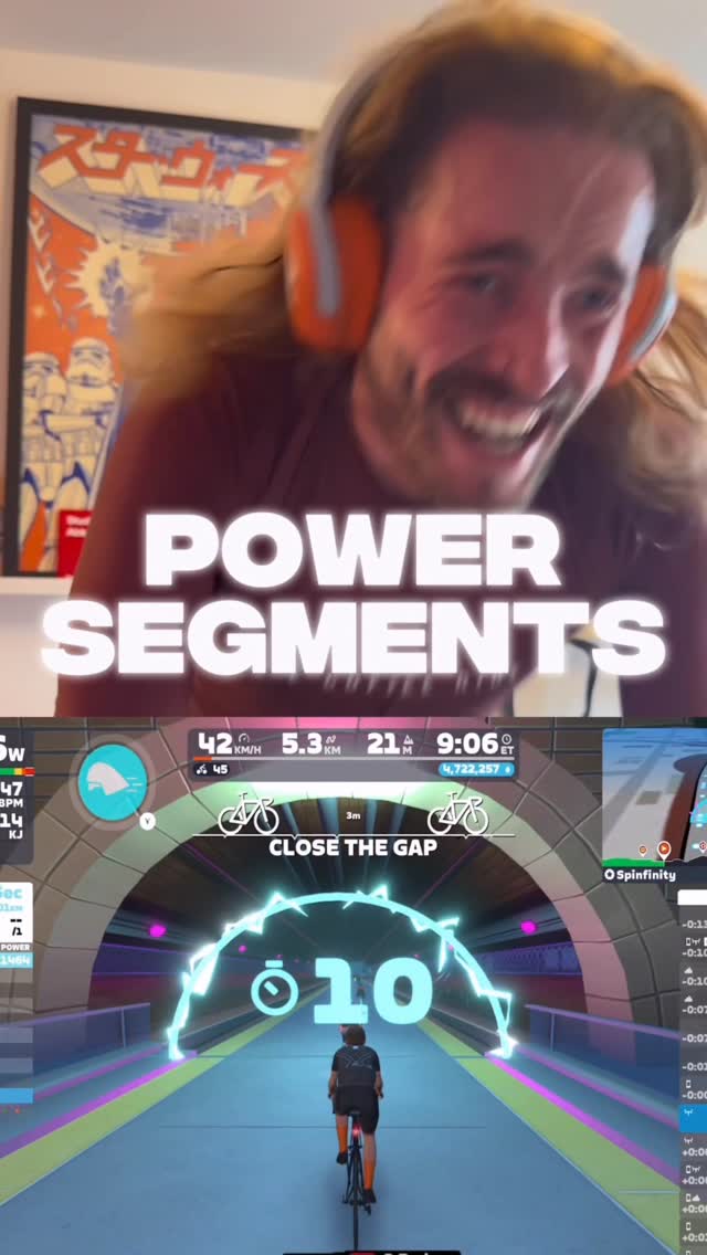 Instagram post by @teddytogrizzly for Zwift. Caption reads: Ready, set watts! Power Segments are live. ⚡.