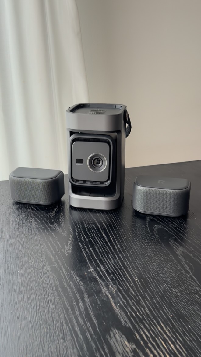 Instagram post by @shannongrixti for NEBULA. Caption reads: The soundcore Nebula P1 Projector has detachable....