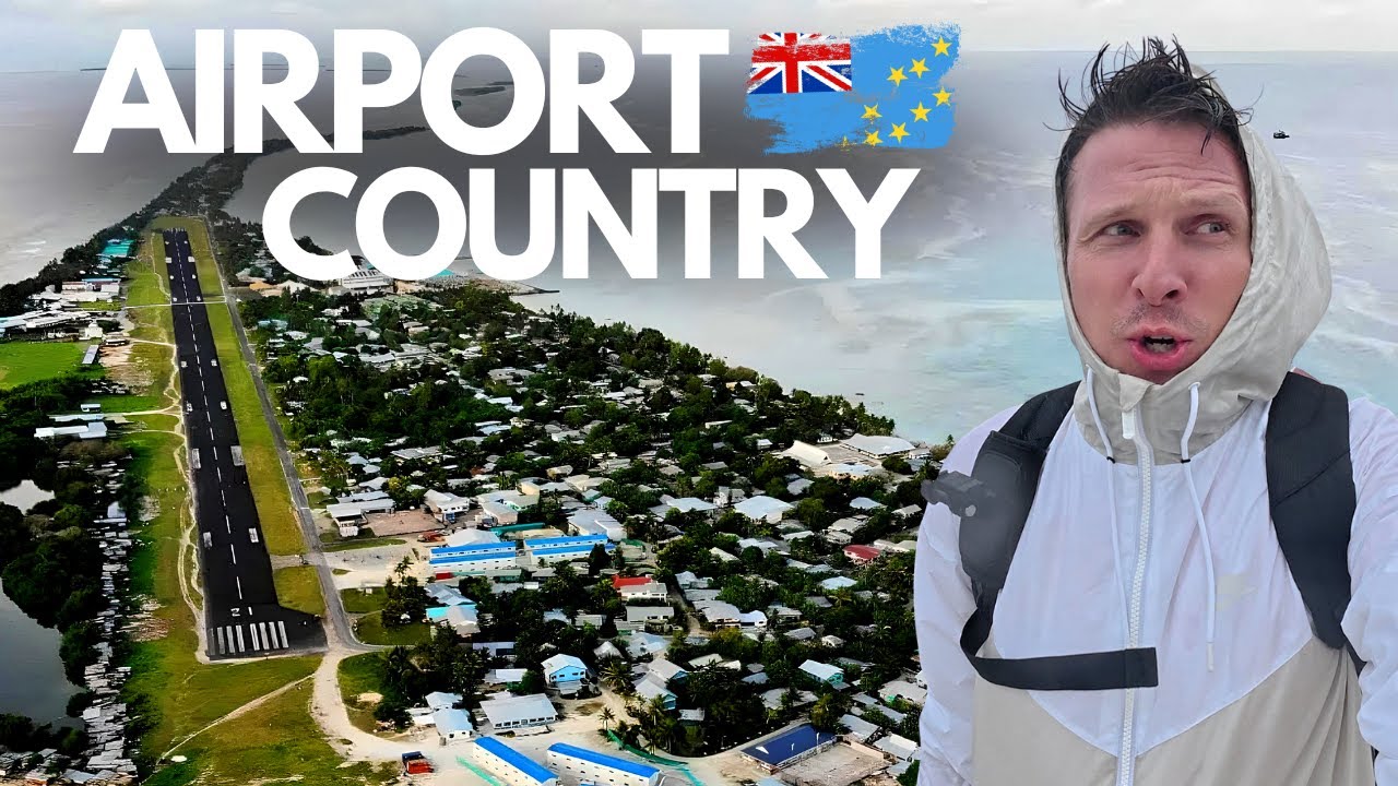 YouTube post by @JoshCahill for Airalo. Caption reads: TUVALU - This COUNTRY is an AIRPORT!.