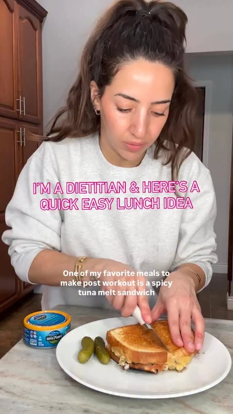Instagram post by @momnutritionist for Wild Planet Foods. Caption reads: #ad Easy spicy tuna melt with @wildplanetfoods and....