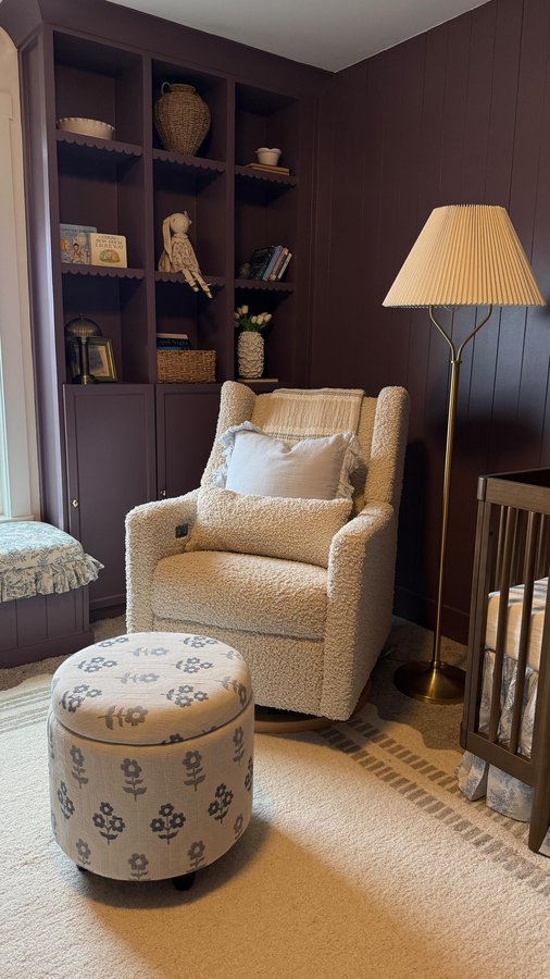 Instagram post by @oliveandoakhome for Babyletto. Caption reads: [...] (AD) the crib and dresser are from....