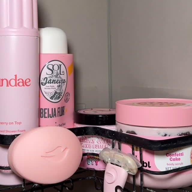 Instagram post by @youglowgrrl for Rituals Cosmetics. Caption reads: Pastel pink bodycare sounds 🩰🫧🔊

Products....