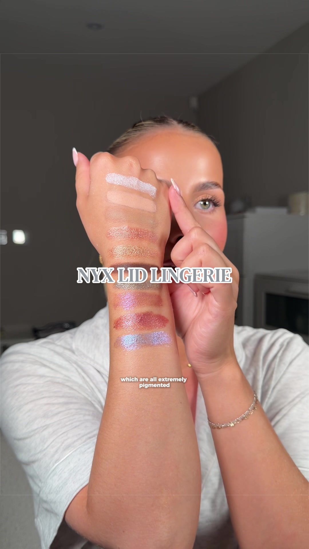 TikTok post by @romymorris.x for nyxcosmetics_uk. Caption reads: [...] you!!! THE PIGMENTTT!?!✨ @nyxcosmetics_uk....