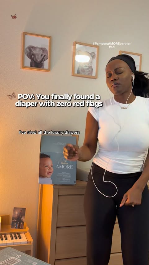Instagram post by @amberdesiree for Pampers. Caption reads: #PampersAMOREpartner Restocking her nursery with....