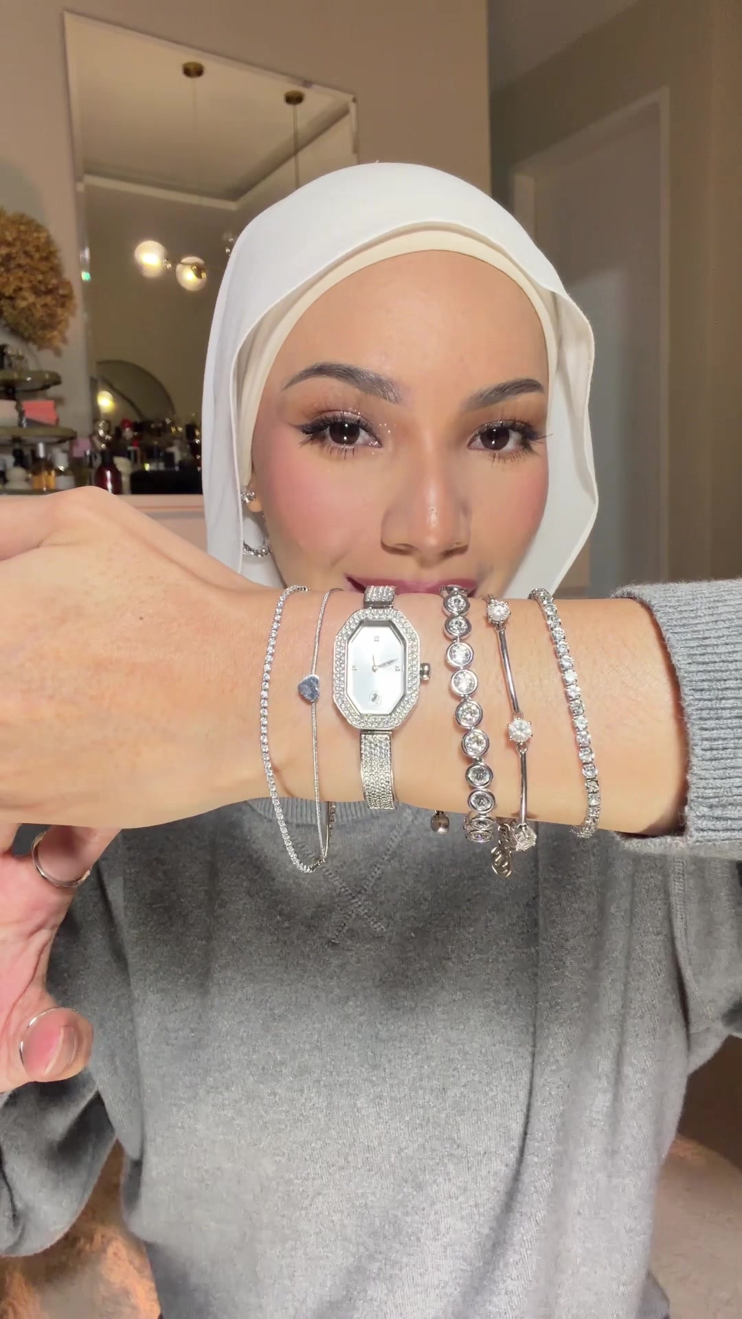 TikTok post by @khaininakhalil for Shopee. Caption reads: [...] Timephoria Nebula Velvet Lipcream shade Lyra....