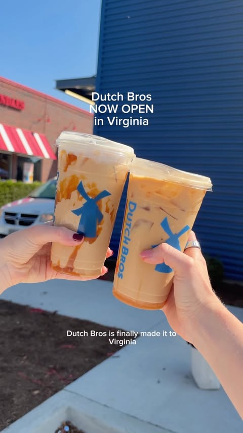Instagram post by @summerinvb for Dutch Bros Coffee. Caption reads: @dutchbroscoffee is officially open in virginia!....