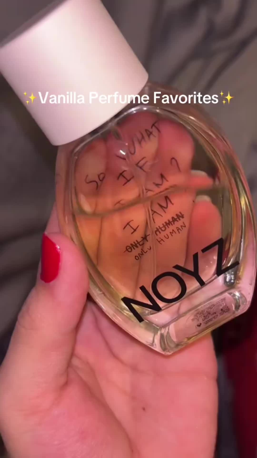 TikTok post by @definitelynotdrana for NOYZ. Caption reads: The perfume I use everyday 🫶😍 @noyzfragrance....