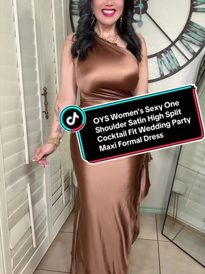 TikTok post by @limon.con.ron for OYS_US. Caption reads: [...] #elegantdress #satindress #maxidress @OYS_US.