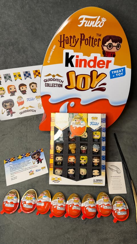 Instagram post by @markie_devo for Funko. Caption reads: Funko X Kinder Joy Harry Potter Quidditch [...].
