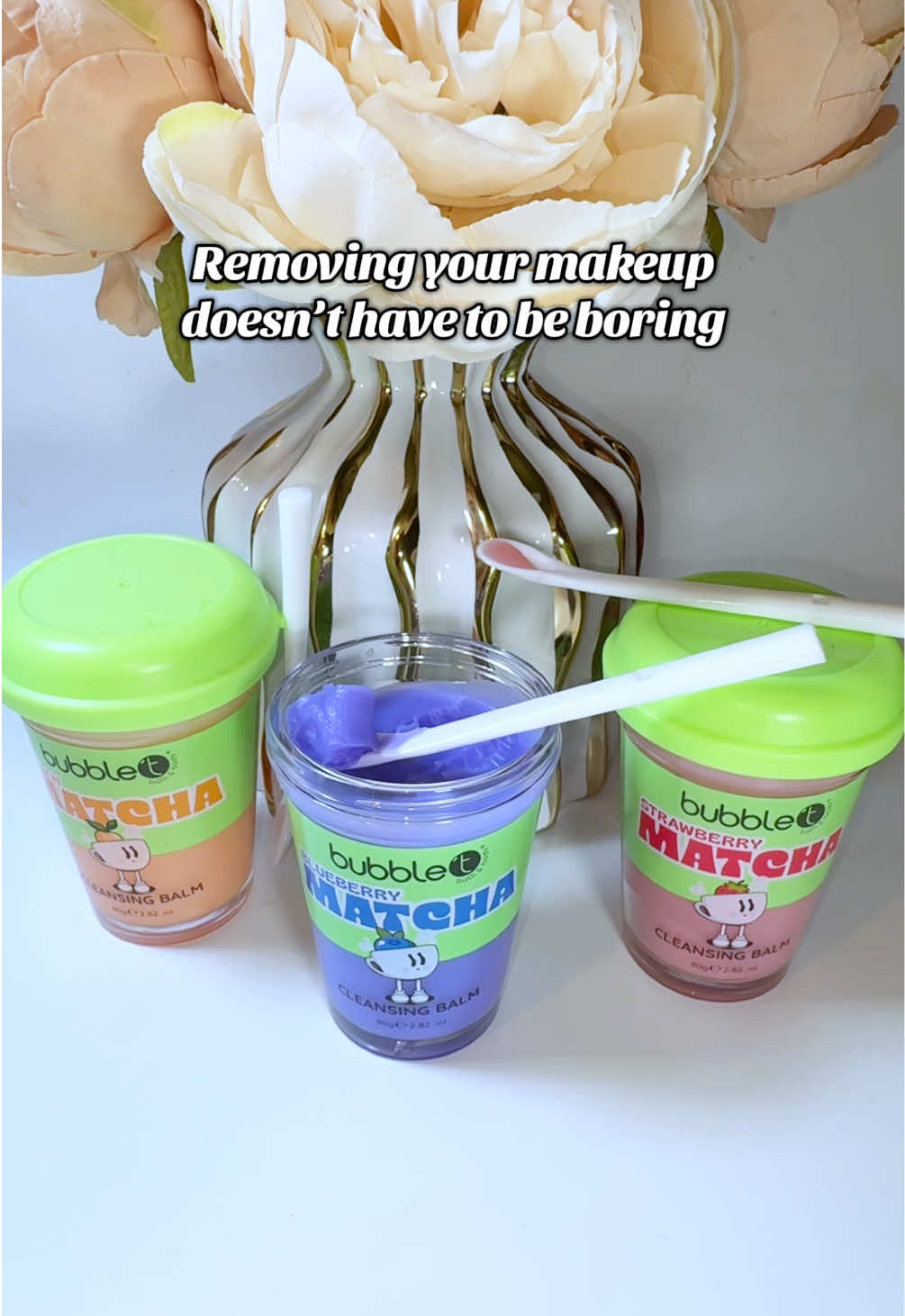 TikTok post by @beautywithkaz for Bubble T Cosmetics. Caption reads: Make removing your makeup more fun @Bubble T....