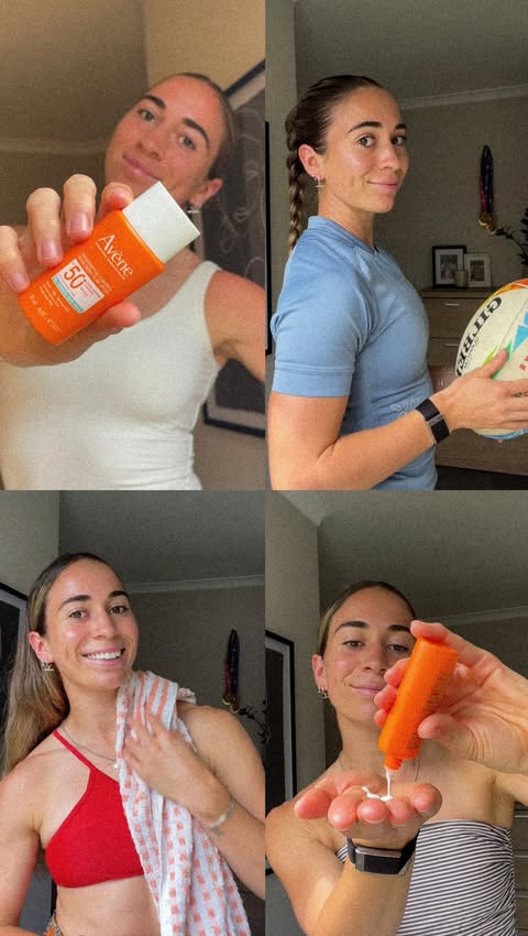 Instagram post by @jazzhotham for Avène. Caption reads: Slip, slop, slap & stay protected with Avéne....