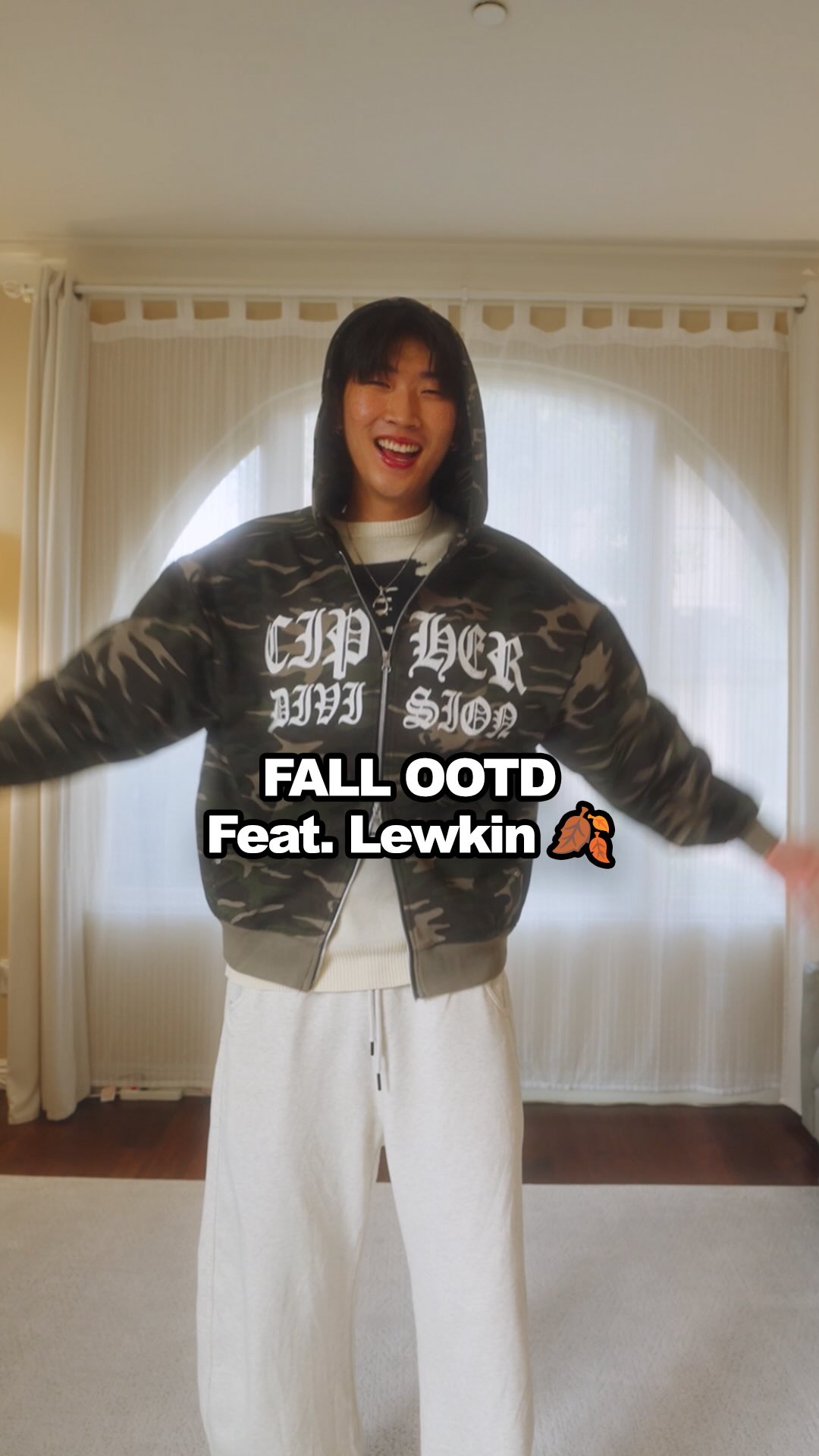 Instagram post by @yoojoonkang for LEWKIN. Caption reads: 🍂 fall szn calls for new fits w/ @lewkinofficial....