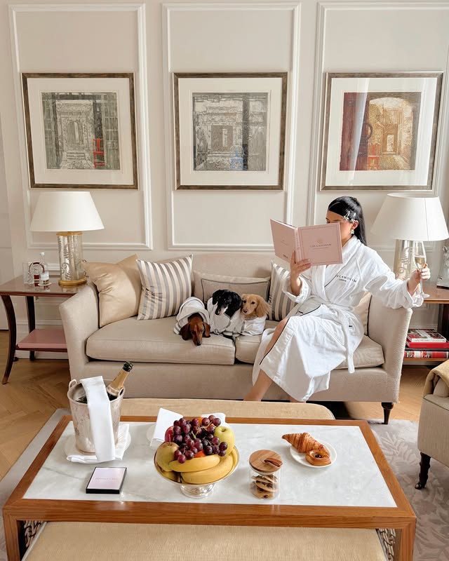 Instagram post by @pacos.place for The Langham Hotels & Resorts. Caption reads: What time is late check out, please? 🥂🛎️ And can....