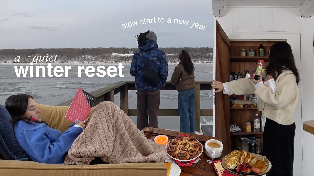 YouTube post by @aliazaita for Away. Caption reads: a quiet new year reset | first ski trip, cooking &....